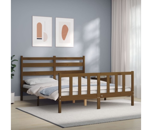 Estructura de cama matrimonio con cabecero madera marrón miel