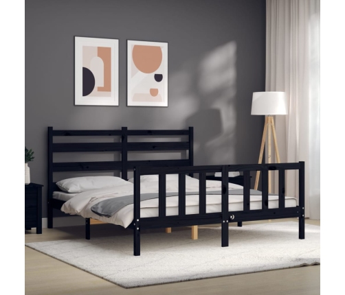 Estructura cama de matrimonio con cabecero madera maciza negro