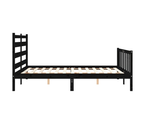 Estructura cama de matrimonio con cabecero madera maciza negro