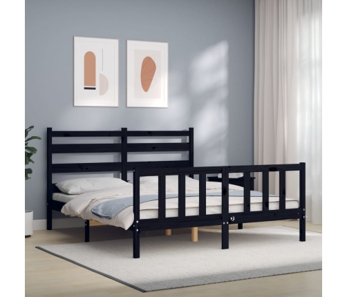 Estructura cama de matrimonio con cabecero madera maciza negro