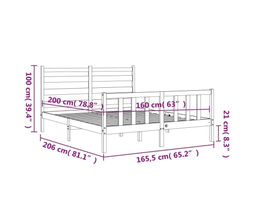 Estructura de cama sin colchón madera maciza de pino 160x200 cm