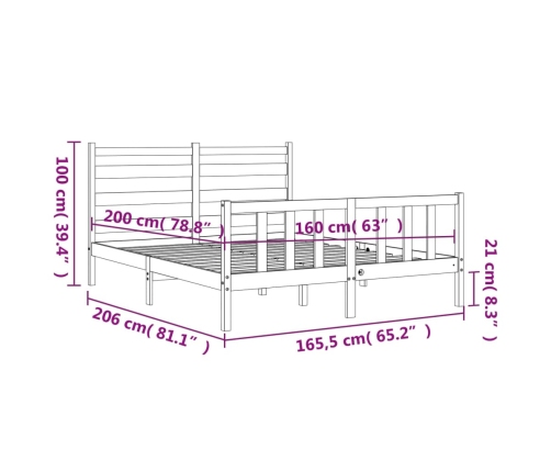 Estructura de cama sin colchón madera maciza de pino 160x200 cm