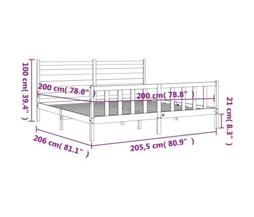 Estructura de cama sin colchón madera maciza de pino 200x200 cm