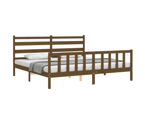 Estructura cama y cabecero madera maciza marrón miel 200x200 cm