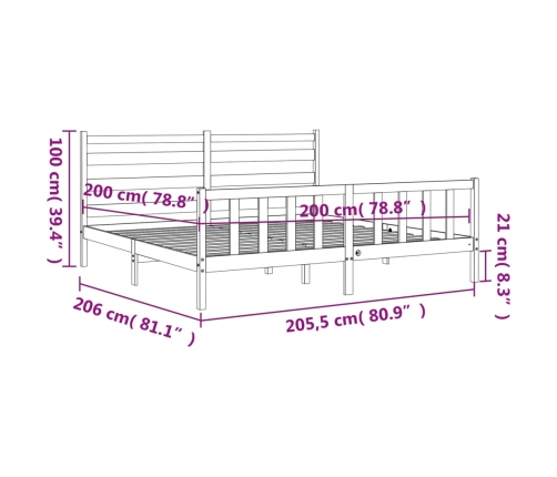 Estructura cama y cabecero madera maciza marrón miel 200x200 cm