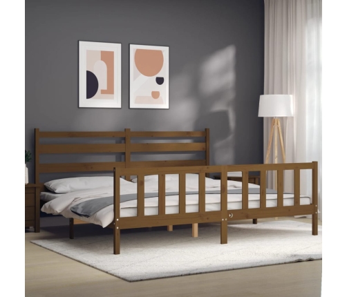 Estructura cama y cabecero madera maciza marrón miel 200x200 cm
