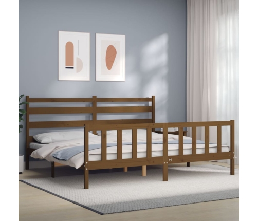 Estructura cama y cabecero madera maciza marrón miel 200x200 cm