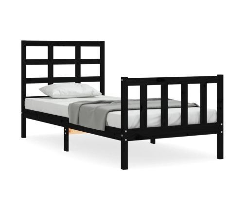 Estructura de cama individual con cabecero madera maciza negro