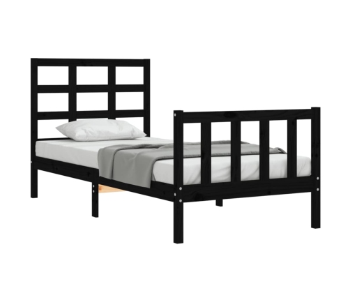 Estructura de cama individual con cabecero madera maciza negro