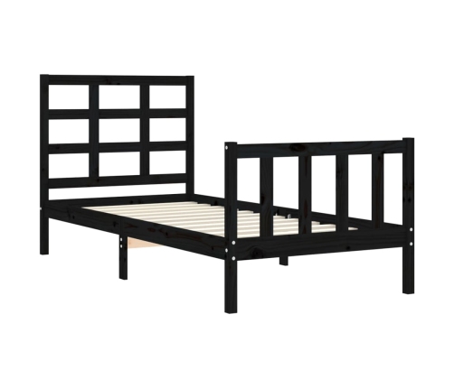 Estructura de cama individual con cabecero madera maciza negro