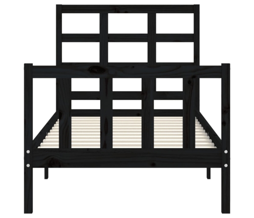 Estructura de cama individual con cabecero madera maciza negro