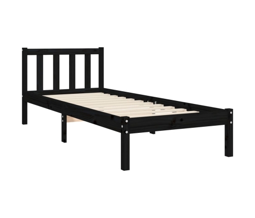 Estructura de cama individual con cabecero madera maciza negro