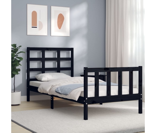 Estructura de cama individual con cabecero madera maciza negro