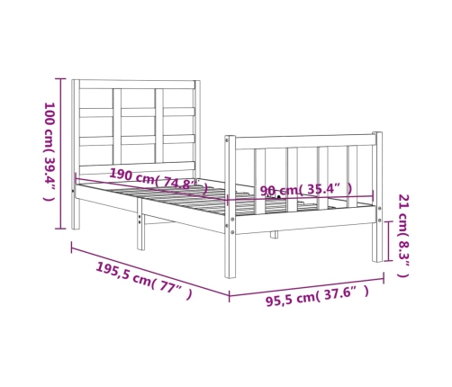 vidaXL Estructura de cama con cabecero madera maciza blanco 90x190 cm