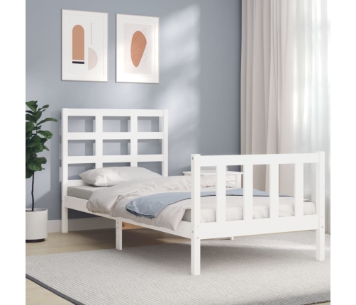 vidaXL Estructura de cama con cabecero madera maciza blanco 90x190 cm