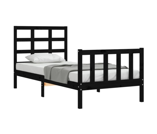 Estructura de cama con cabecero madera maciza negro 90x190 cm