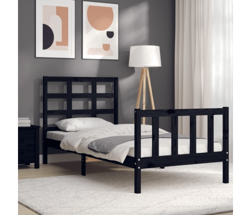 Estructura de cama con cabecero madera maciza negro 90x190 cm