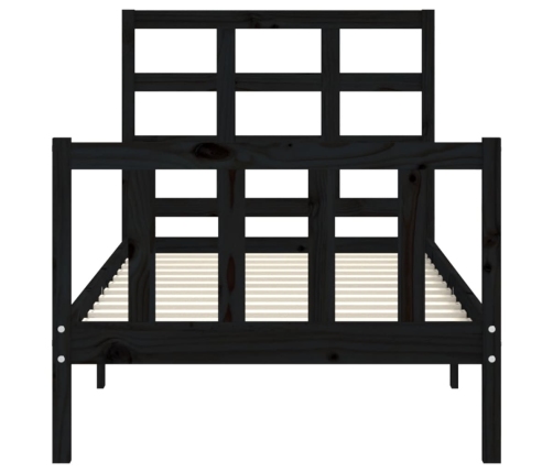 Estructura de cama con cabecero madera maciza negro 90x190 cm