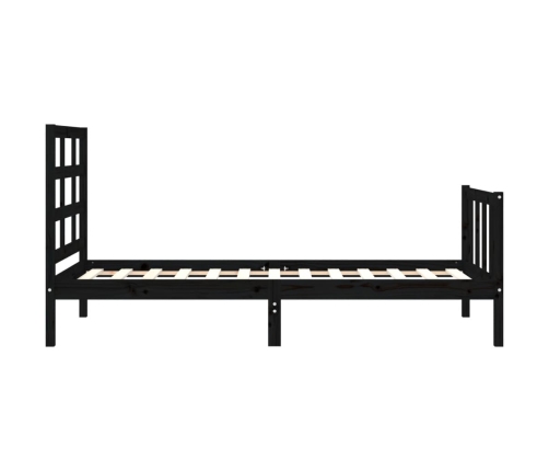 Estructura de cama con cabecero madera maciza negro 90x190 cm