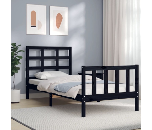 Estructura de cama con cabecero madera maciza negro 90x190 cm