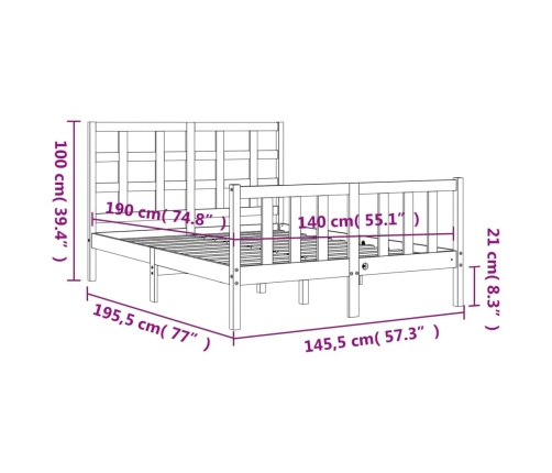 Estructura de cama sin colchón madera maciza de pino 140x190 cm