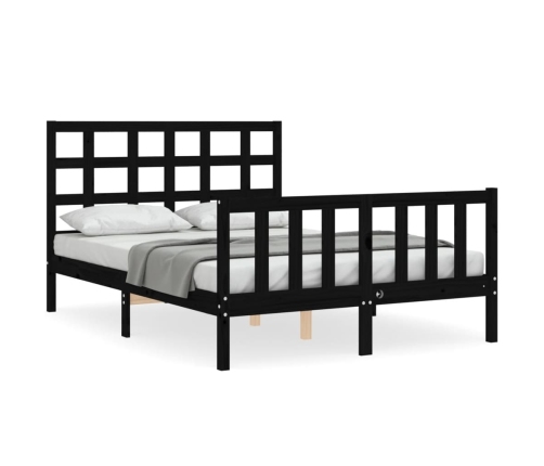 vidaXL Estructura de cama con cabecero madera maciza negro 140x190 cm