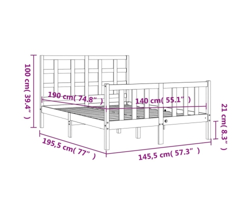 vidaXL Estructura de cama con cabecero madera maciza negro 140x190 cm