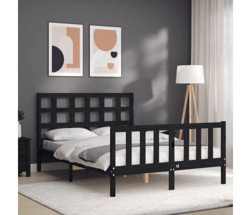 vidaXL Estructura de cama con cabecero madera maciza negro 140x190 cm