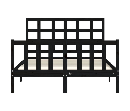 vidaXL Estructura de cama con cabecero madera maciza negro 140x190 cm