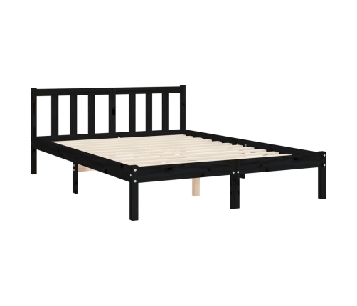 vidaXL Estructura de cama con cabecero madera maciza negro 140x190 cm