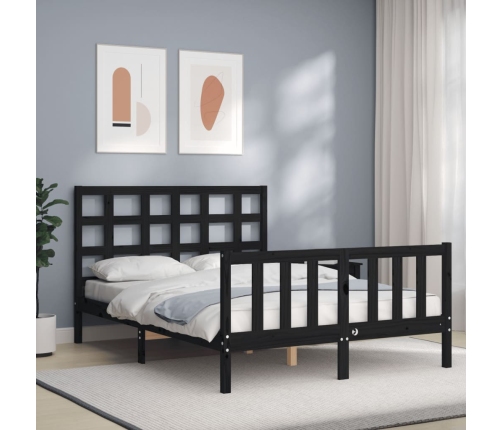 vidaXL Estructura de cama con cabecero madera maciza negro 140x190 cm