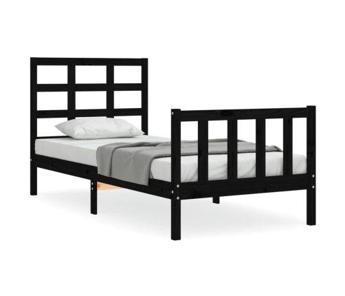 Estructura de cama con cabecero madera maciza negro 90x200 cm