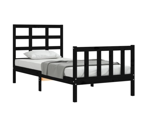 Estructura de cama con cabecero madera maciza negro 90x200 cm