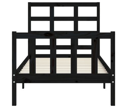 Estructura de cama con cabecero madera maciza negro 90x200 cm