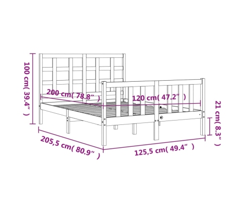 Estructura de cama sin colchón madera de pino maciza 120x200 cm