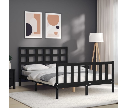 Estructura de cama con cabecero madera maciza negro 140x200 cm