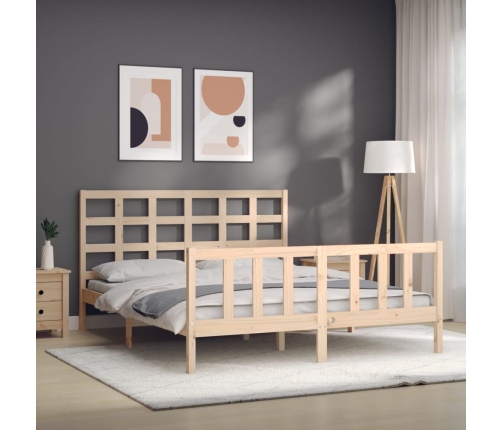 Estructura de cama de matrimonio con cabecero madera maciza