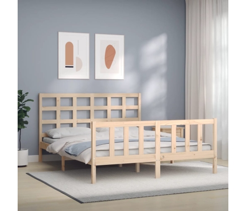 Estructura de cama de matrimonio con cabecero madera maciza