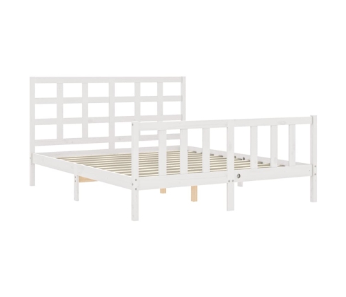 Estructura de cama matrimonio con cabecero madera maciza blanco