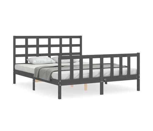 Estructura de cama matrimonio con cabecero madera maciza gris