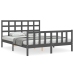 Estructura de cama matrimonio con cabecero madera maciza gris