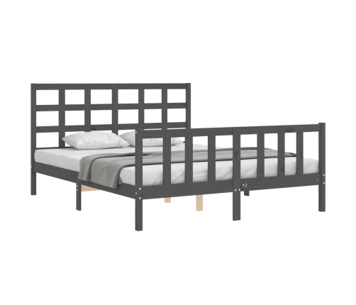 Estructura de cama matrimonio con cabecero madera maciza gris