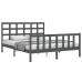 Estructura de cama matrimonio con cabecero madera maciza gris