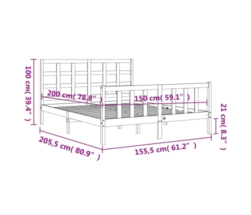 Estructura de cama matrimonio con cabecero madera maciza gris