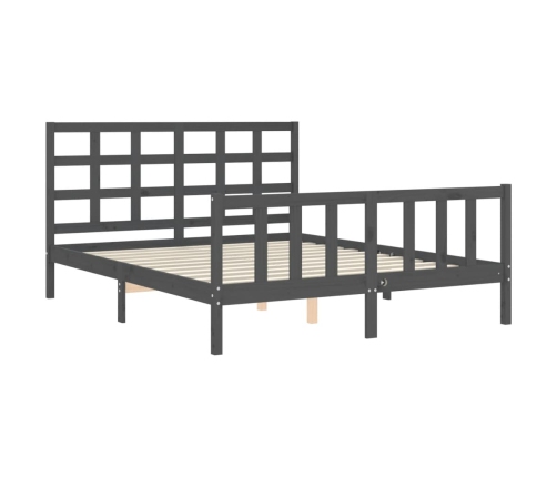 Estructura de cama matrimonio con cabecero madera maciza gris