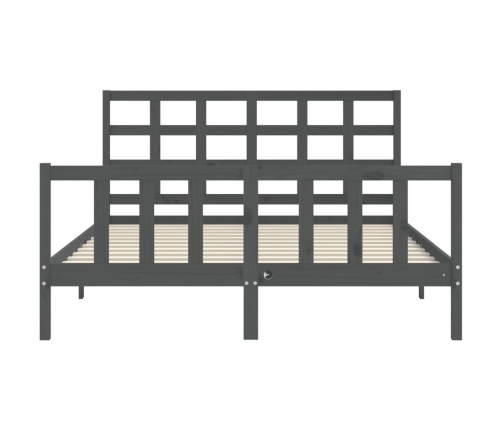 Estructura de cama matrimonio con cabecero madera maciza gris