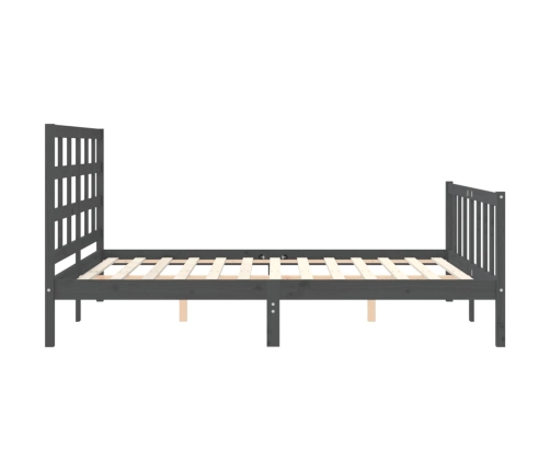 Estructura de cama matrimonio con cabecero madera maciza gris