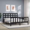 Estructura cama de matrimonio con cabecero madera maciza negro