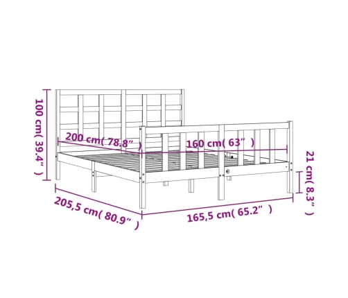 Estructura de cama sin colchón madera maciza de pino 160x200 cm