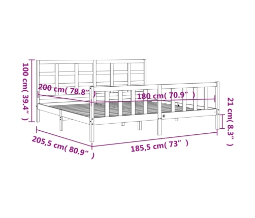 Estructura de cama con cabecero madera maciza 180x200 cm